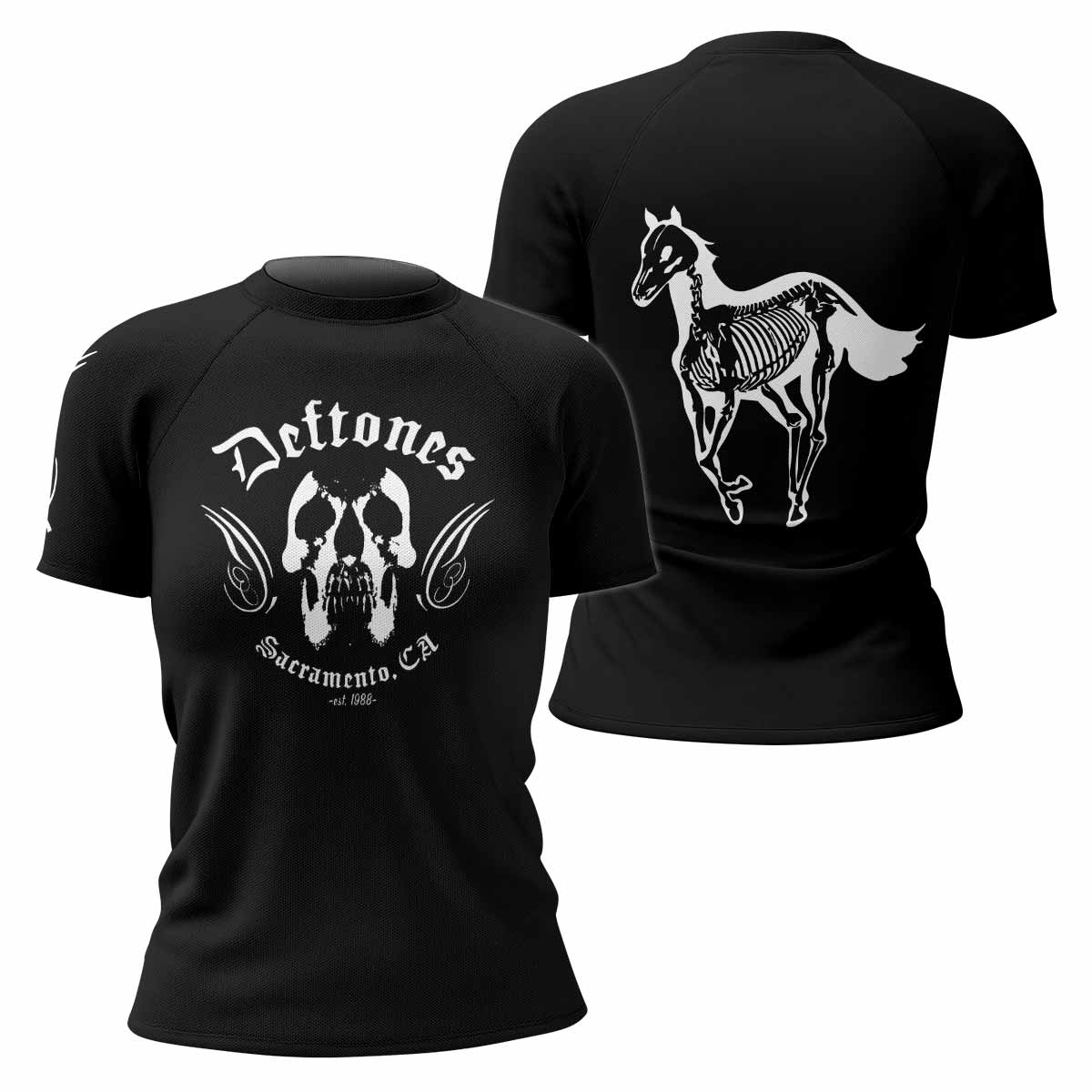 Deftones Sacramento Women's Rash Guard Short Sleeve - front and back view