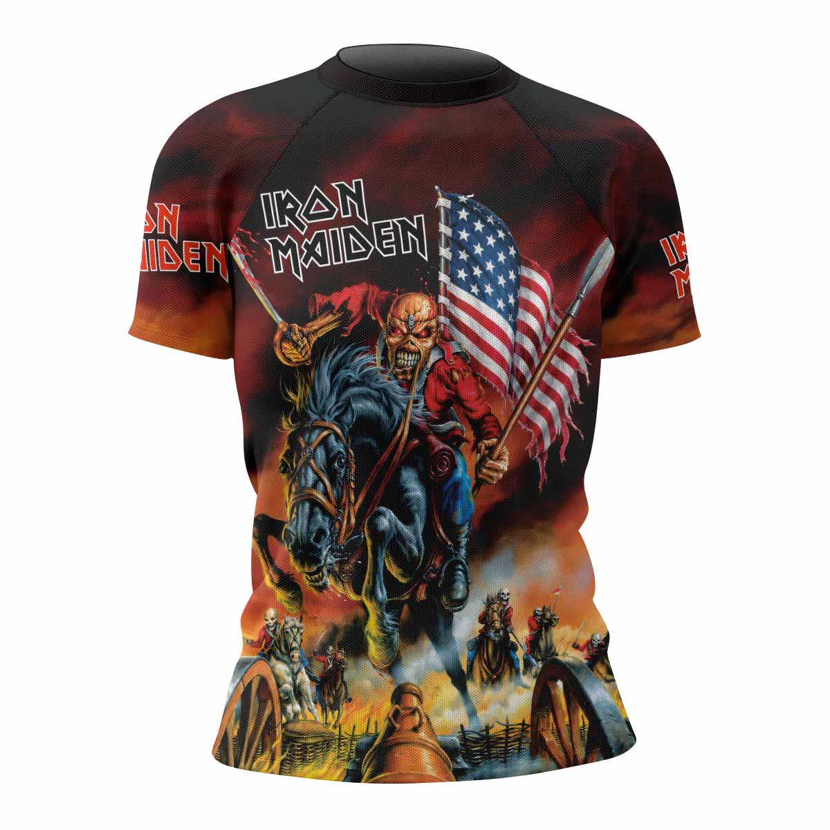 Iron Maiden American Flag Women's Rash Guard Short Sleeve - front view mockup