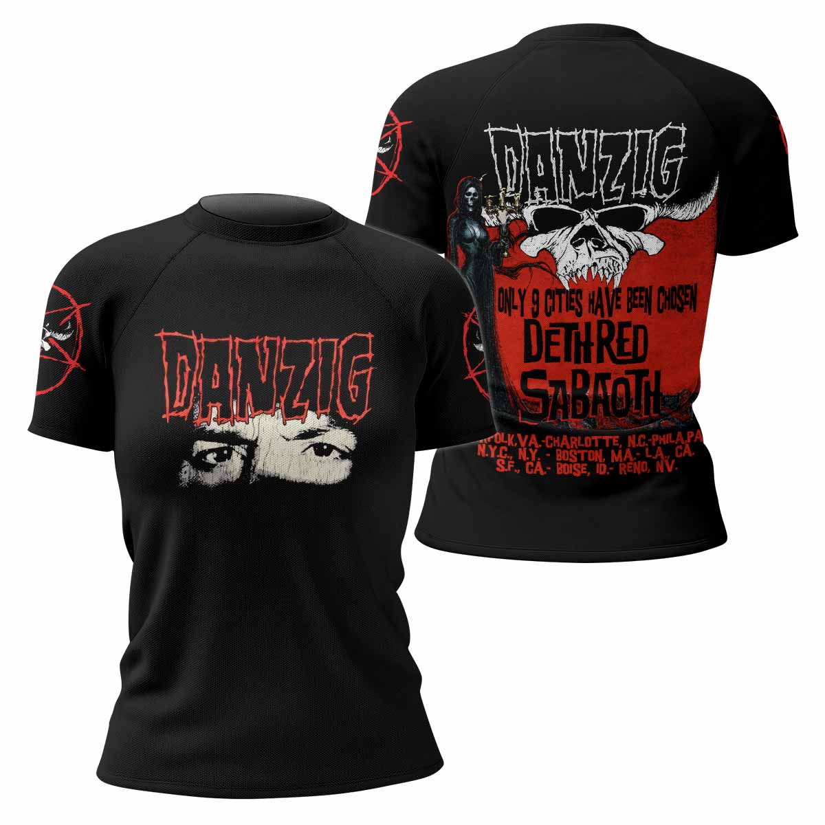 Danzig Deth Red Sabaoth Women's Rash Guard Short Sleeve - front and back view