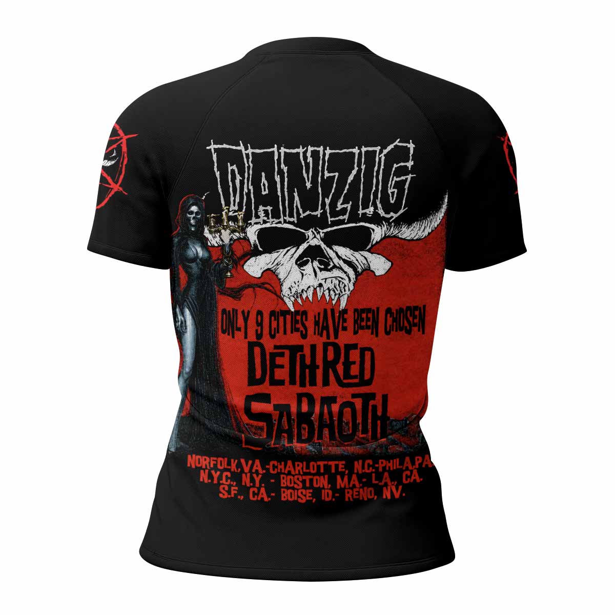 Danzig Deth Red Sabaoth Women's Rash Guard Short Sleeve - back view mockup