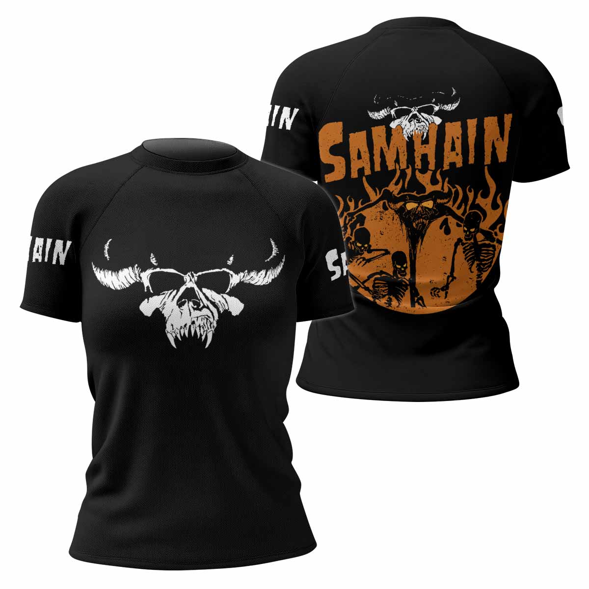 Samhain Horror Punk Women's Rash Guard Short Sleeve - front and back view