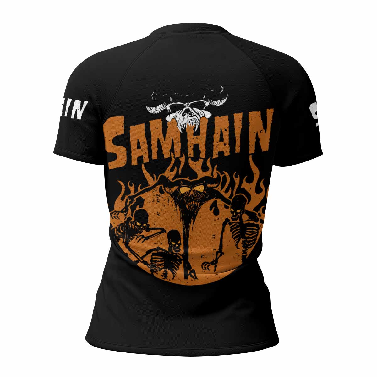 Samhain Horror Punk Women's Rash Guard Short Sleeve - back view mockup