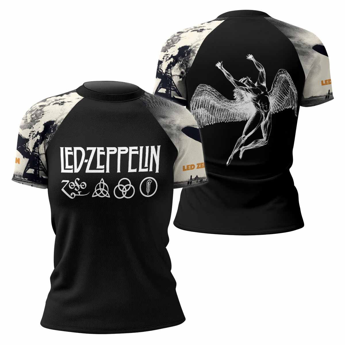 Led Zeppelin Women's Rash Guard Short Sleeve - front and back view