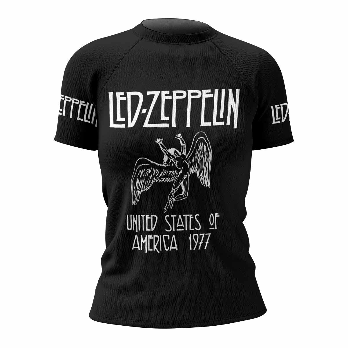 Led Zeppelin North American Tour 1977 Women's Rash Guard Short Sleeve - front view mockup