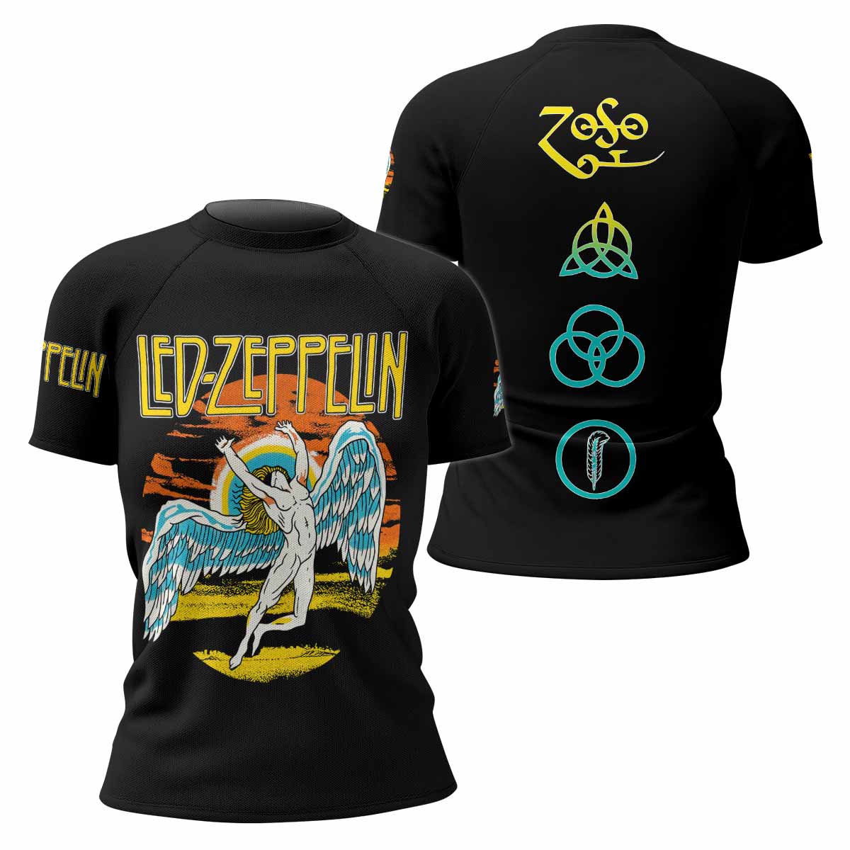 Led Zeppelin North American Tour 1975 Women's Rash Guard Short Sleeve - front and back view