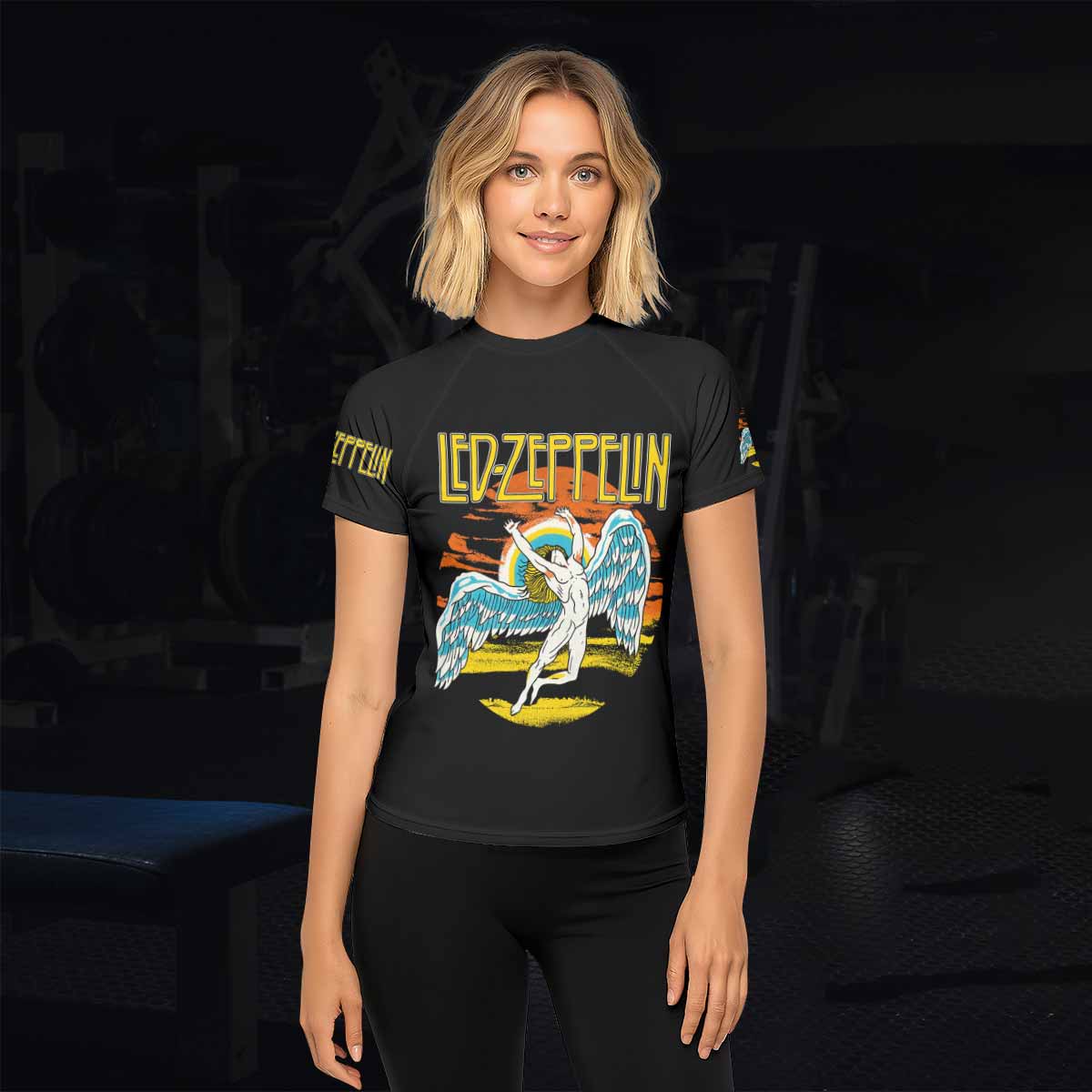 Led Zeppelin North American Tour 1975 Women's Rash Guard Short Sleeve - lifestyle view