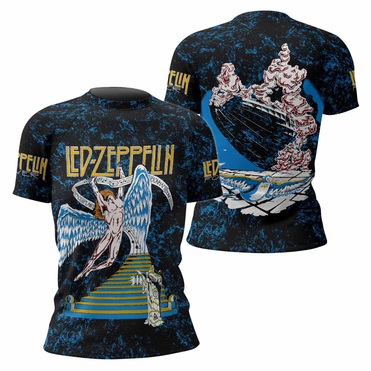 Led Zeppelin Swan Song Women's Rash Guard Short Sleeve - front and back view