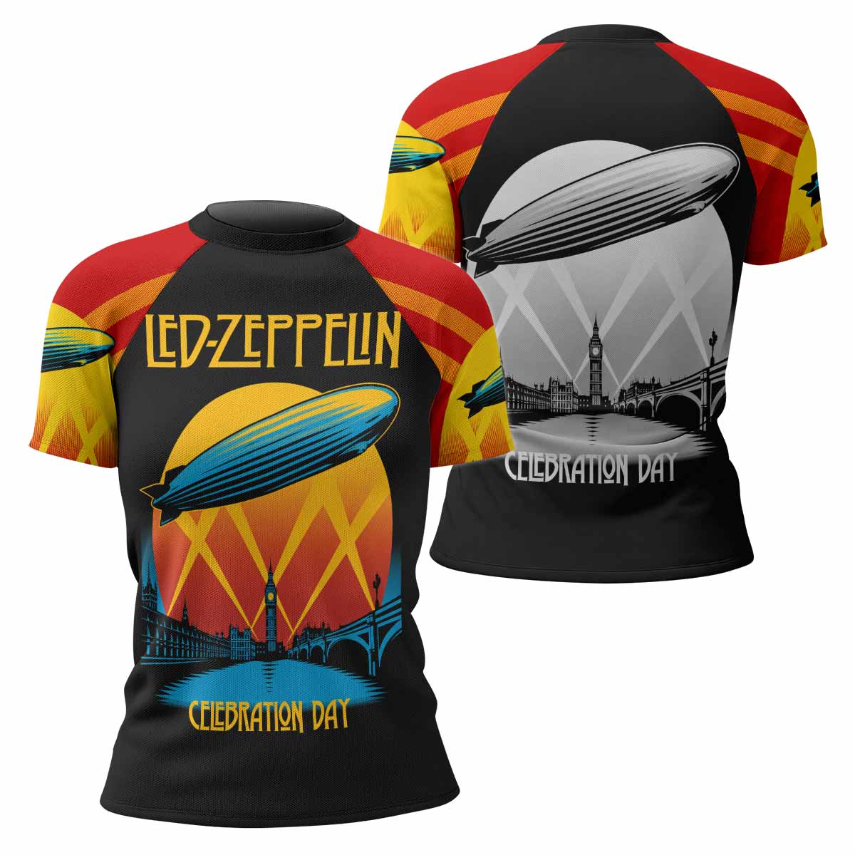 Led Zeppelin Celebration Day Women's Rash Guard Short Sleeve - front and back view