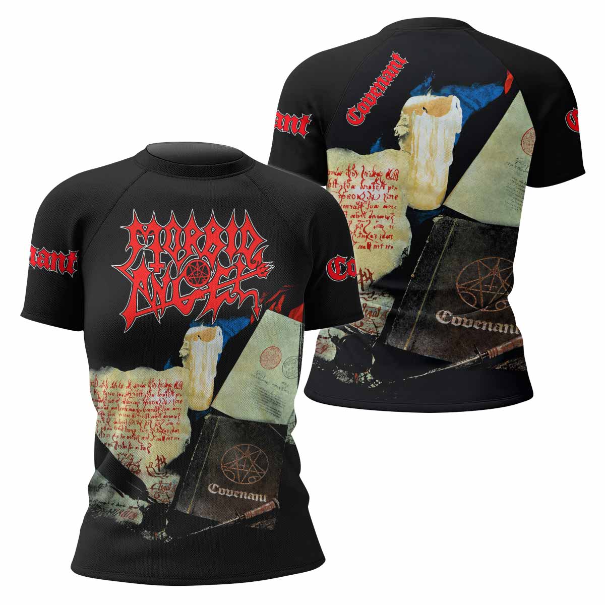 Morbid Angel Covenant Women's Rash Guard Short Sleeve - front and back view