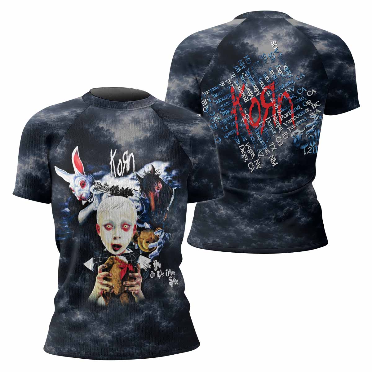 Korn See You On The Other Side Women's Rash Guard Short Sleeve - front and back view