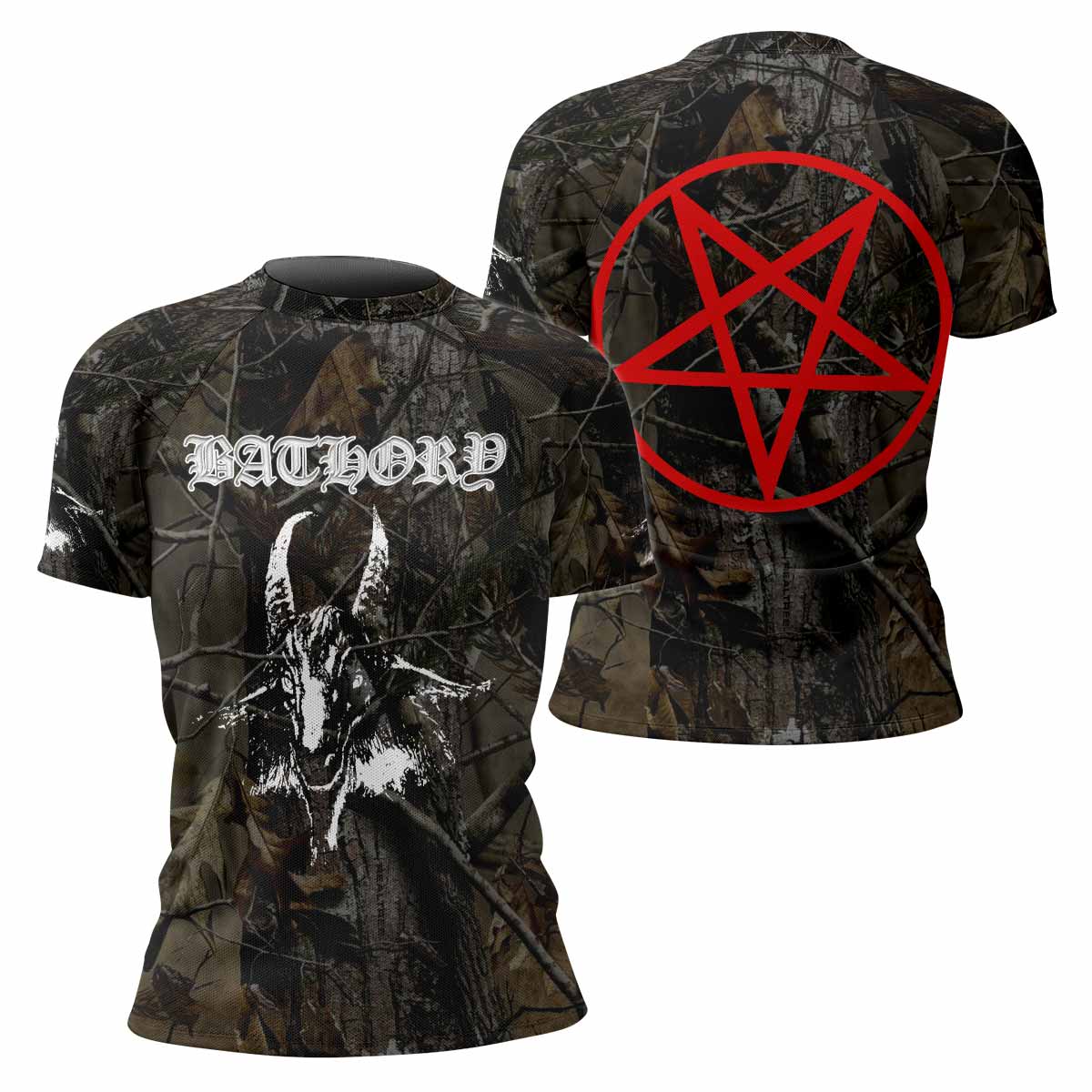 Bathory Sigil of Baphomet Women's Rash Guard Short Sleeve - front and back view
