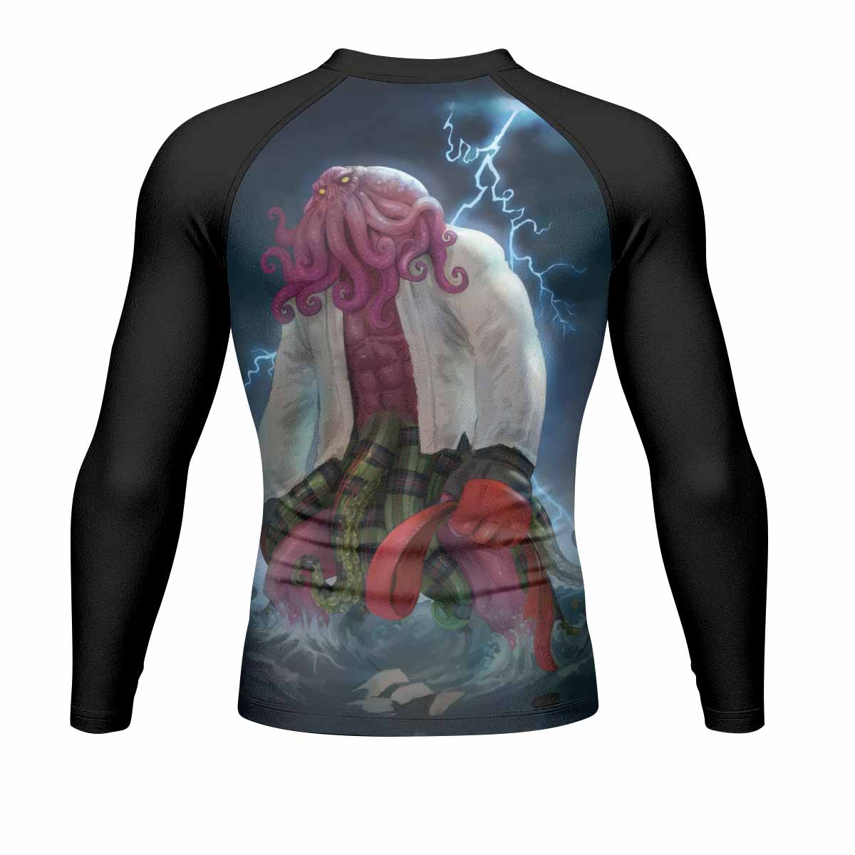 Red Ranked Cthulhu Men's Rash Guard Long Sleeve – back view mockup 