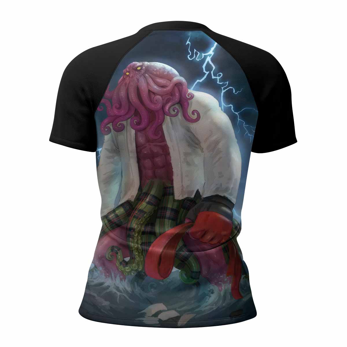 Red Ranked Cthulhu Women's Rash Guard Short Sleeve – back view mockup 