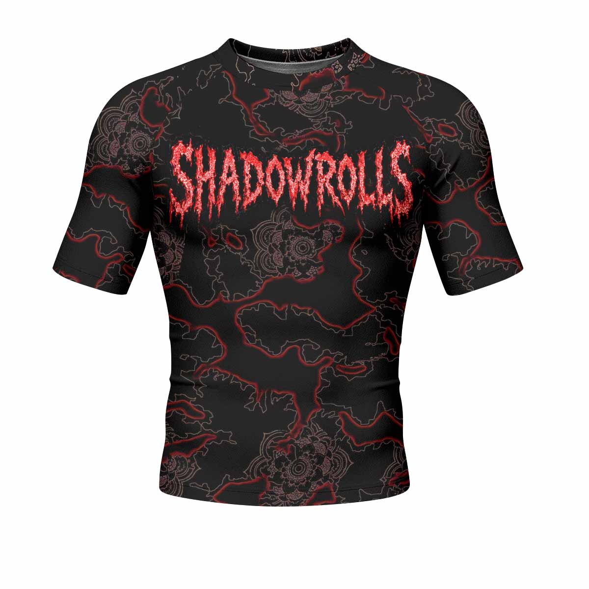Crimson Hollow Skull Men's Rash Guard Short Sleeve - front view mockup