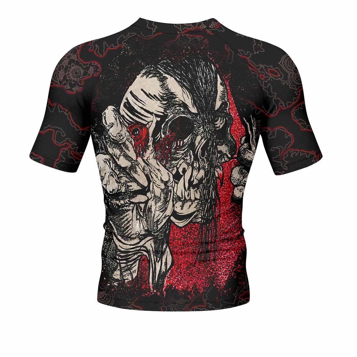 Crimson Hollow Skull Men's Rash Guard Short Sleeve - back view mockup