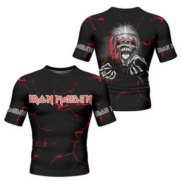 Iron Maiden A Real Dead One Men's Rash Guard Short Sleeve - front and back view