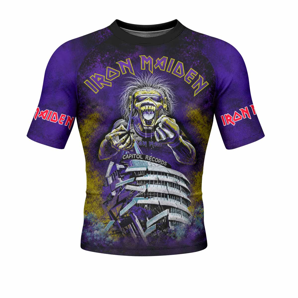 Iron Maiden Capitol Chaos Eddie Men's Rash Guard Short Sleeve - front view mockup