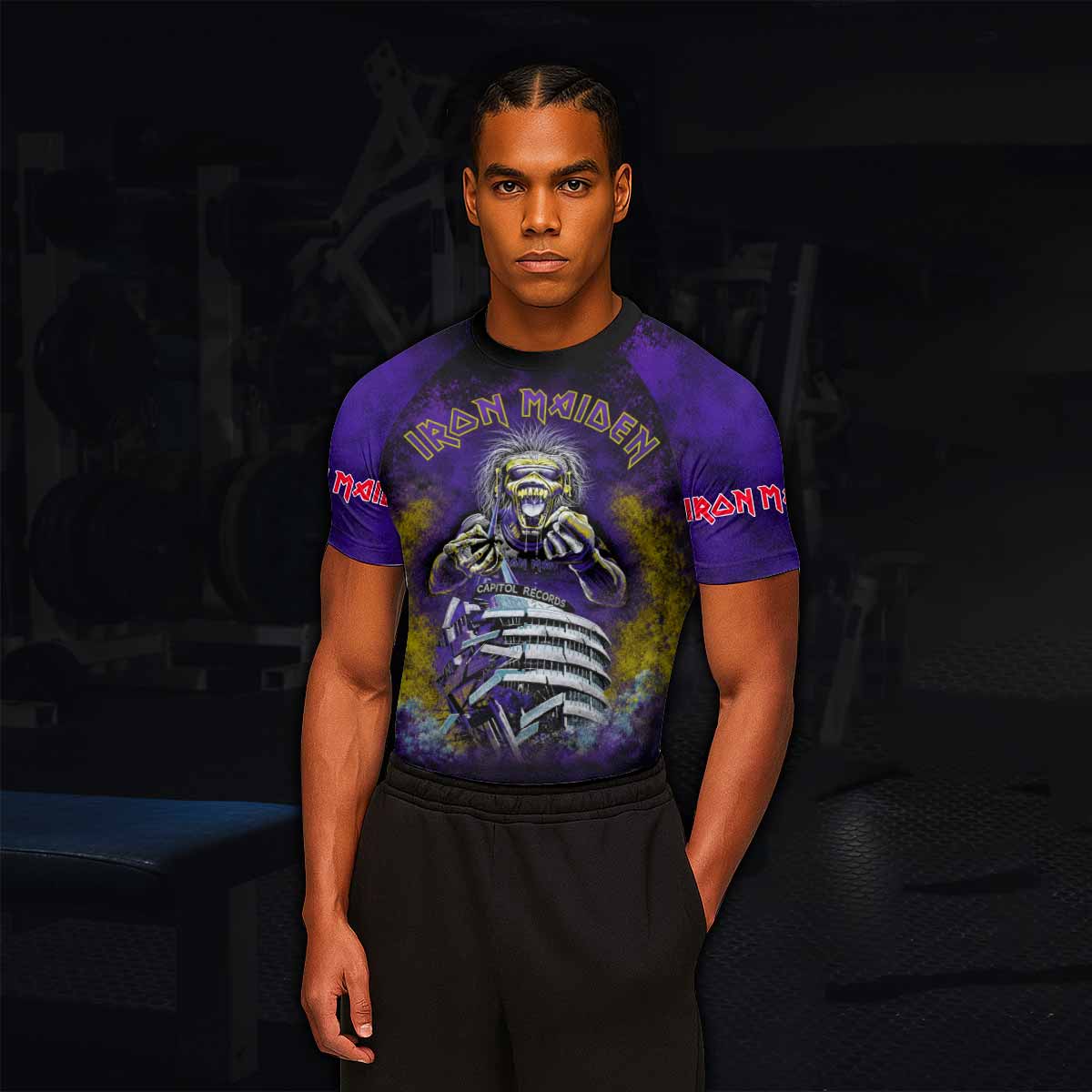 Iron Maiden Capitol Chaos Eddie Men's Rash Guard Short Sleeve - lifestyle view