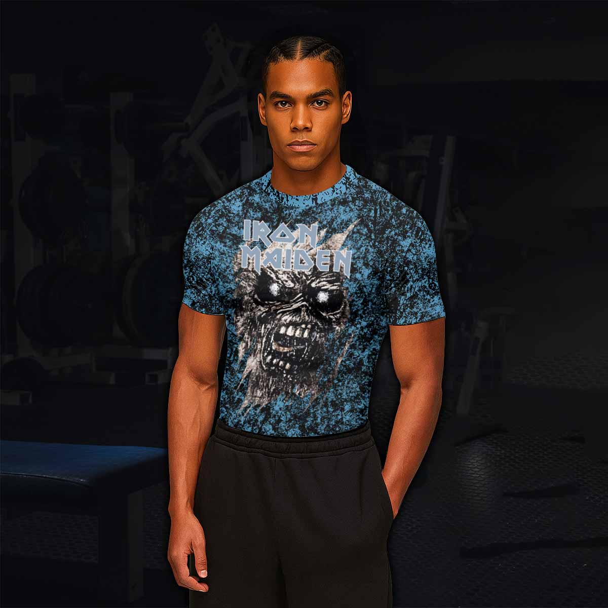 Iron Maiden Fear Reaper Eddie Men's Rash Guard Short Sleeve - lifestyle view