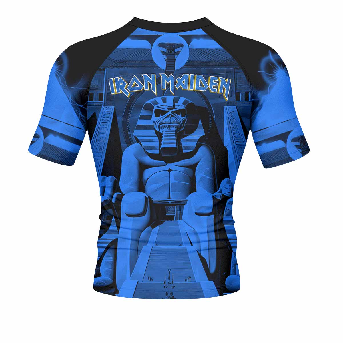 Iron Maiden Powerslave Mummy Eddie Men's Rash Guard Short Sleeve - back view mockup