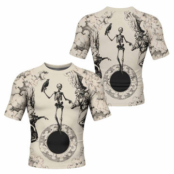 Celestial Memento Mori Men's Rash Guard Short Sleeve - front and back view