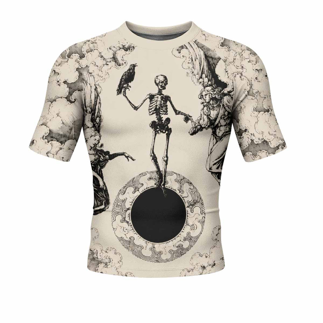 Celestial Memento Mori Men's Rash Guard Short Sleeve - front and back view
