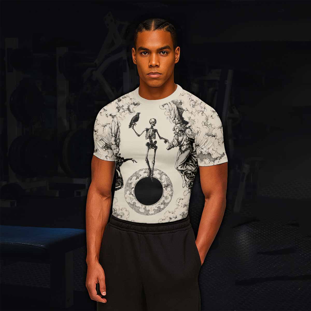 Celestial Memento Mori Men's Rash Guard Short Sleeve - lifestyle view