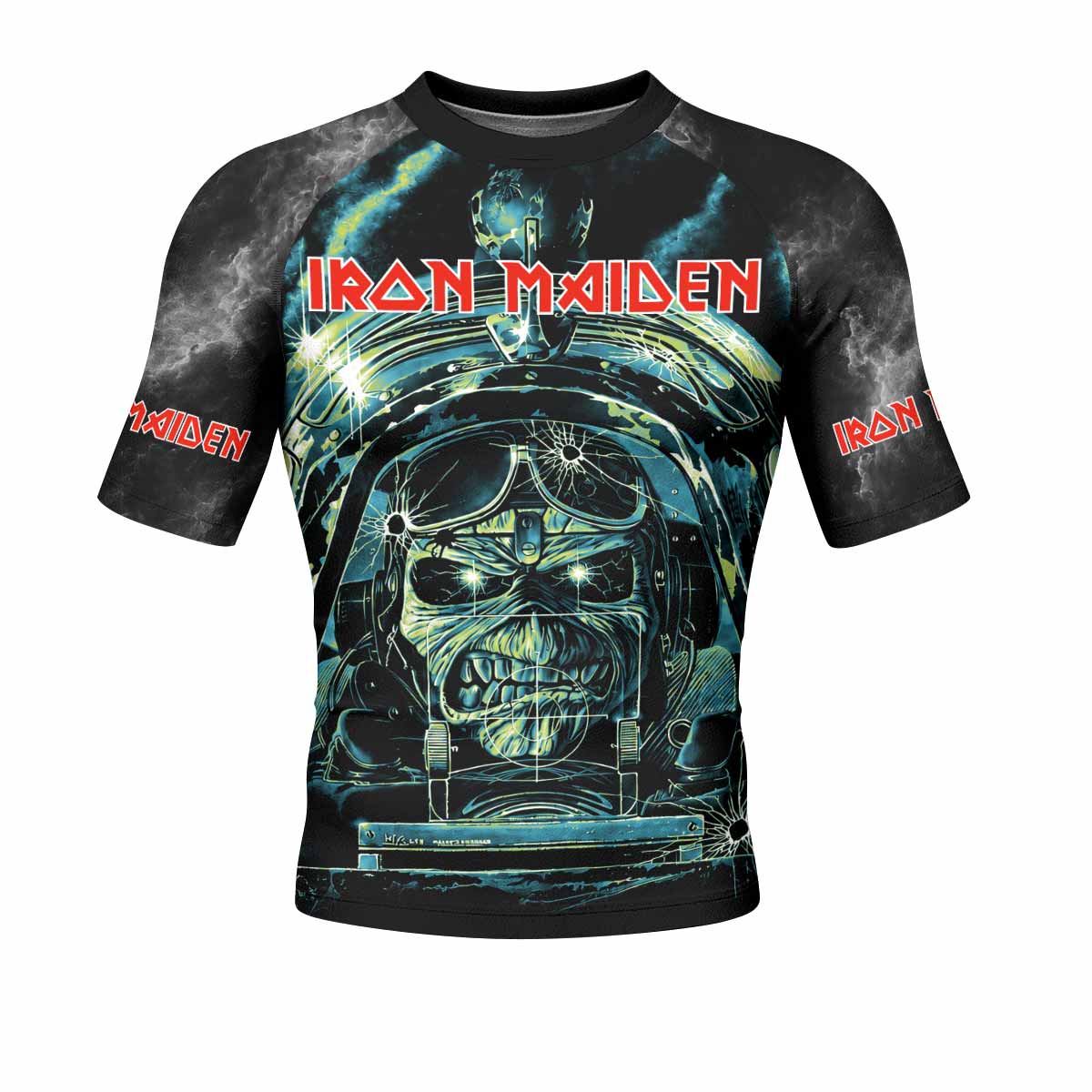 Iron Maiden Aces High Eddie Pilot Men's Rash Guard Short Sleeve - front view mockup
