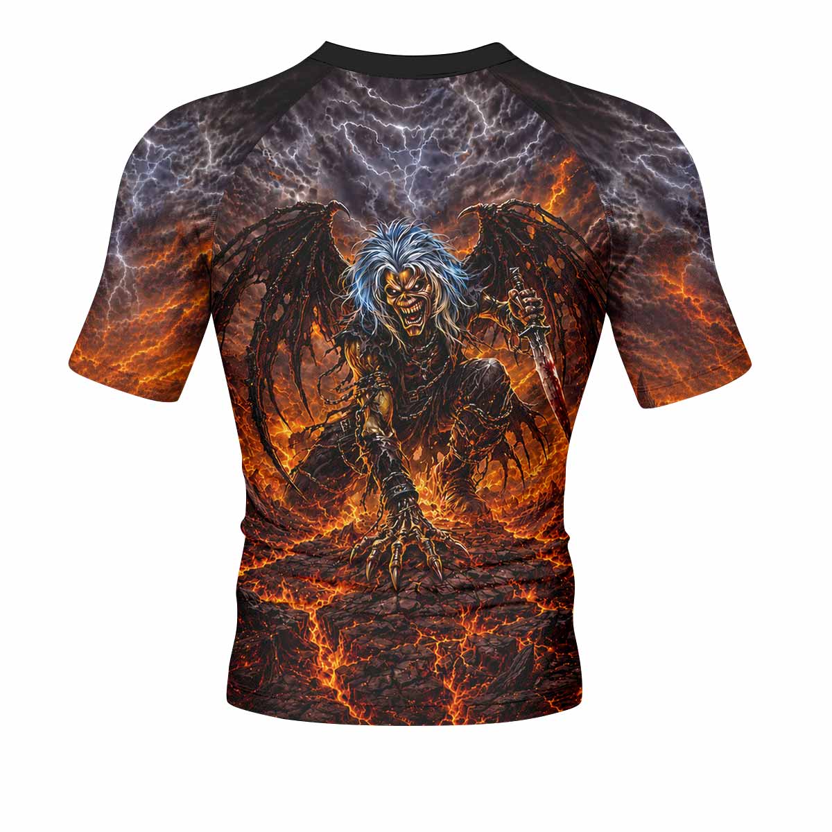Iron Maiden The Fallen Angel Eddie Men's Rash Guard Short Sleeve - back view mockup
