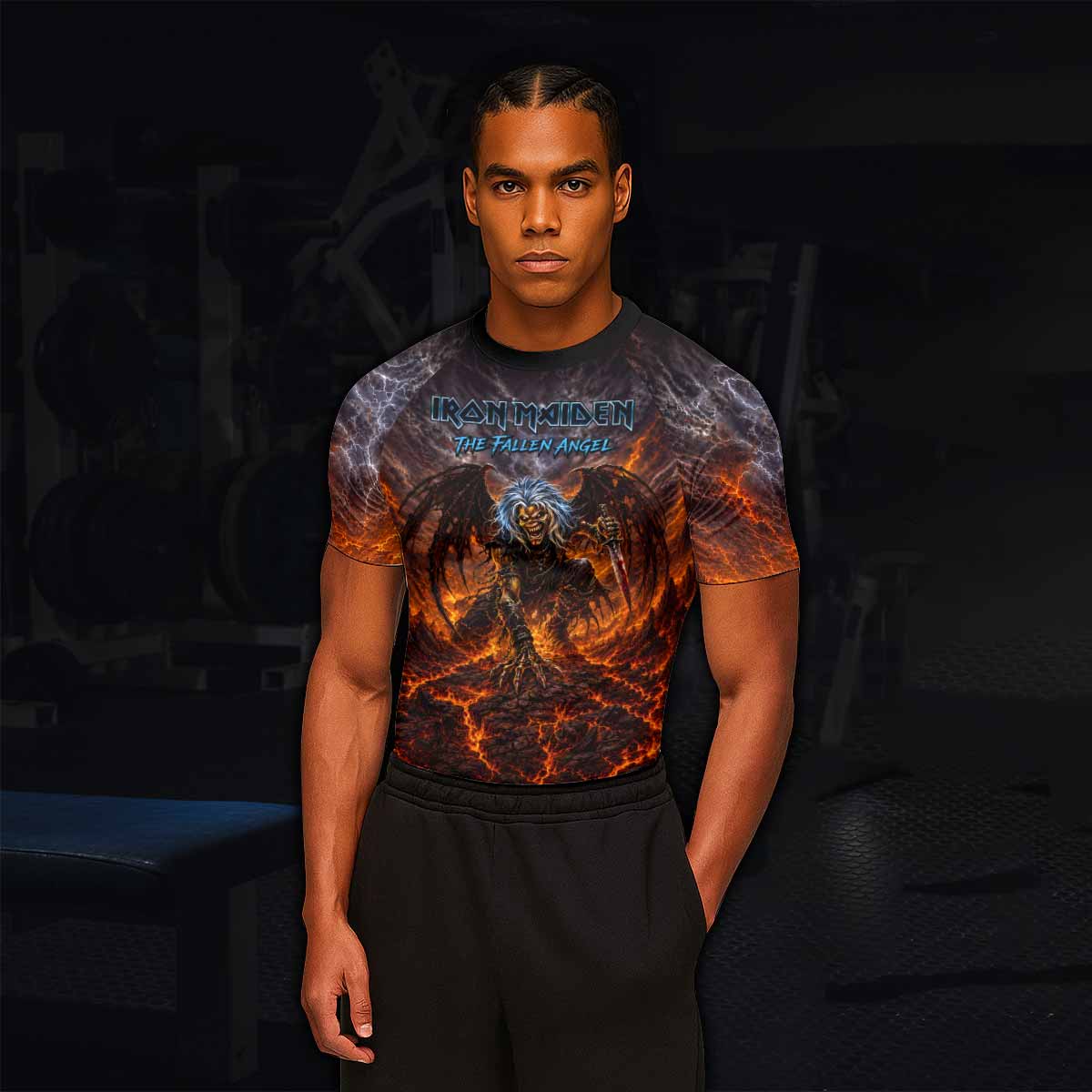 Iron Maiden The Fallen Angel Eddie Men's Rash Guard Short Sleeve - lifestyle view