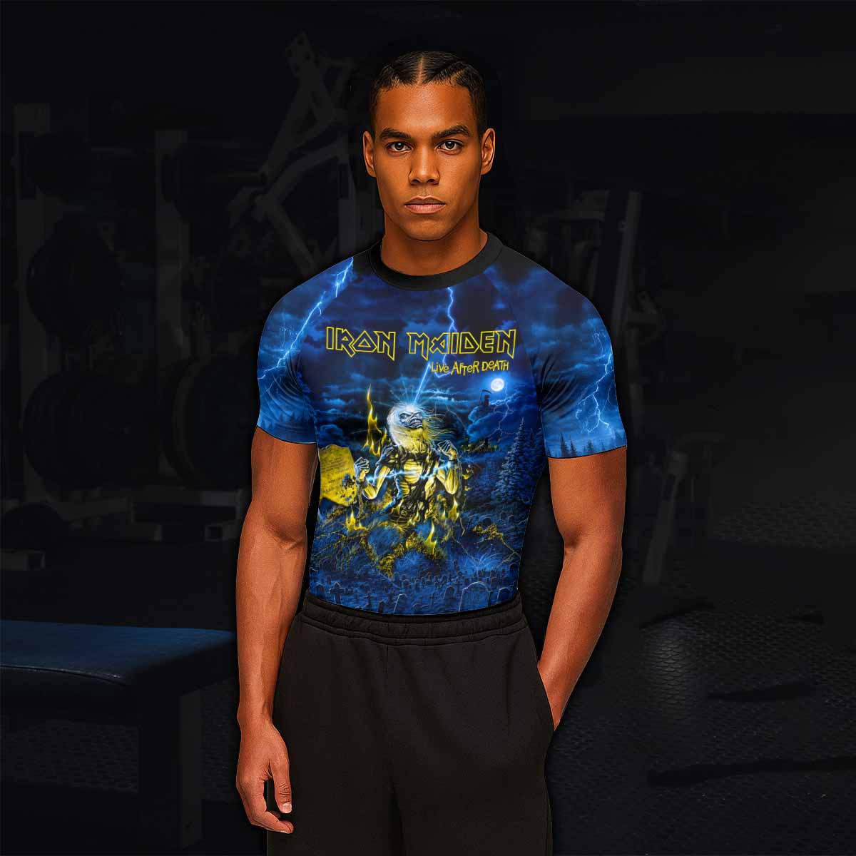 Iron Maiden Live After Death Eddie Men's Rash Guard Short Sleeve - lifestyle view
