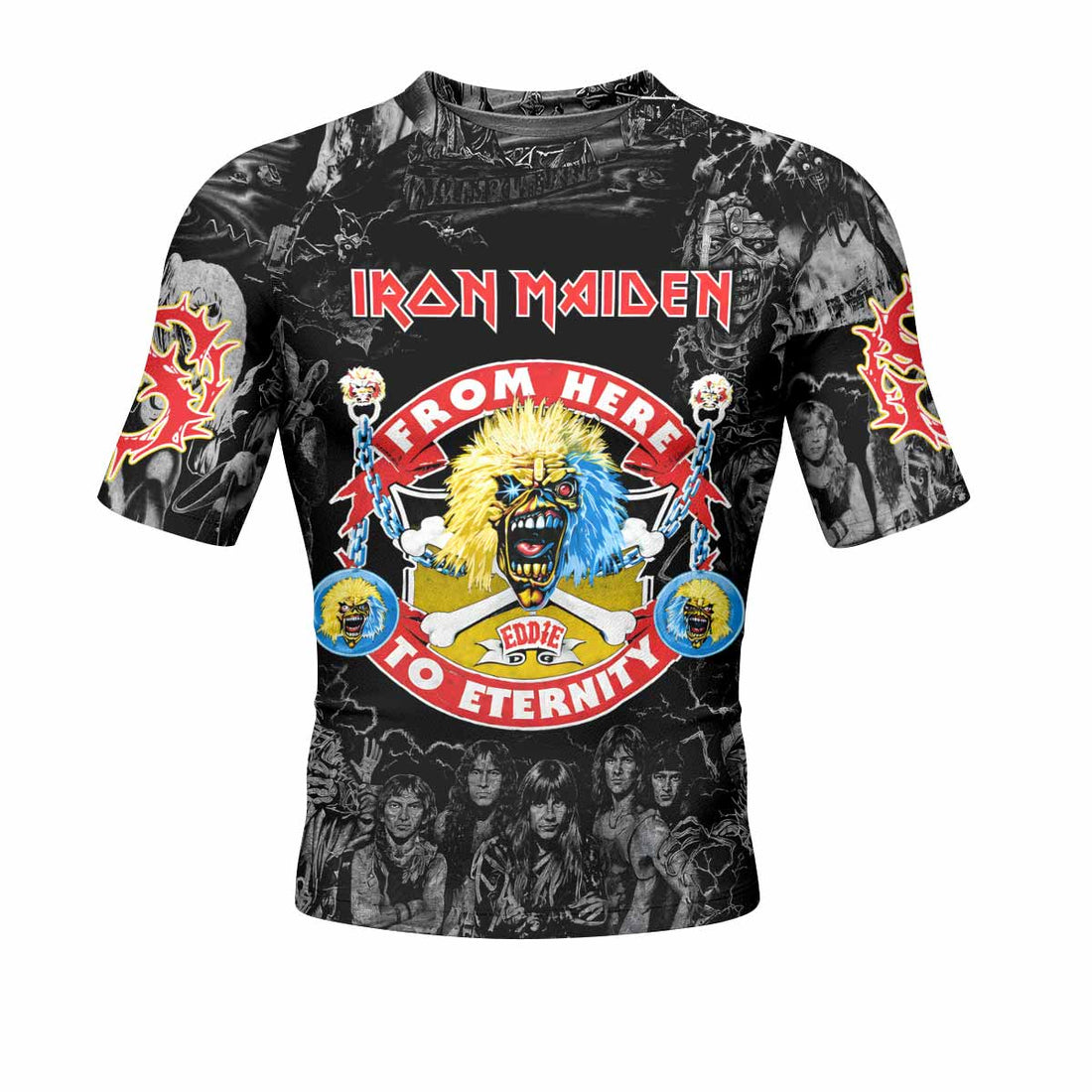 Iron Maiden From Here to Eternity Eddie Men's Rash Guard Short Sleeve - front and back view