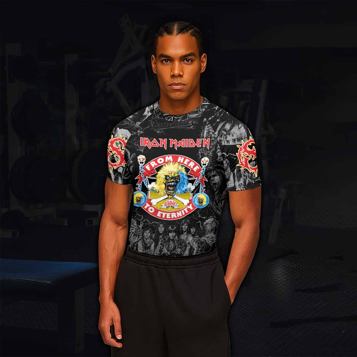 Iron Maiden From Here to Eternity Eddie Men's Rash Guard Short Sleeve - lifestyle view