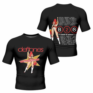 Deftones Back to School Tour Men's Rash Guard Short Sleeve - front and back view