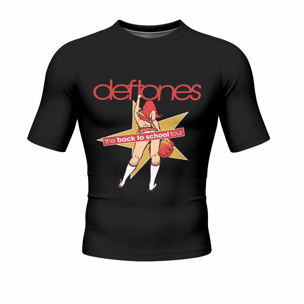 Deftones Back to School Tour Men's Rash Guard Short Sleeve - front view mockup