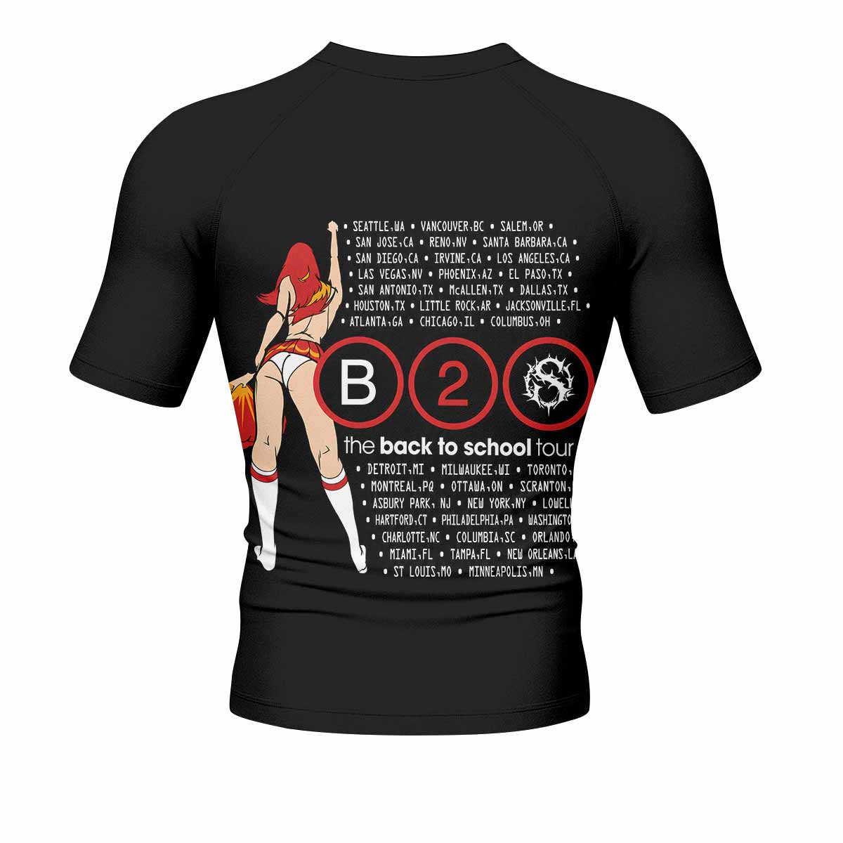 Deftones Back to School Tour Men's Rash Guard Short Sleeve - back view mockup