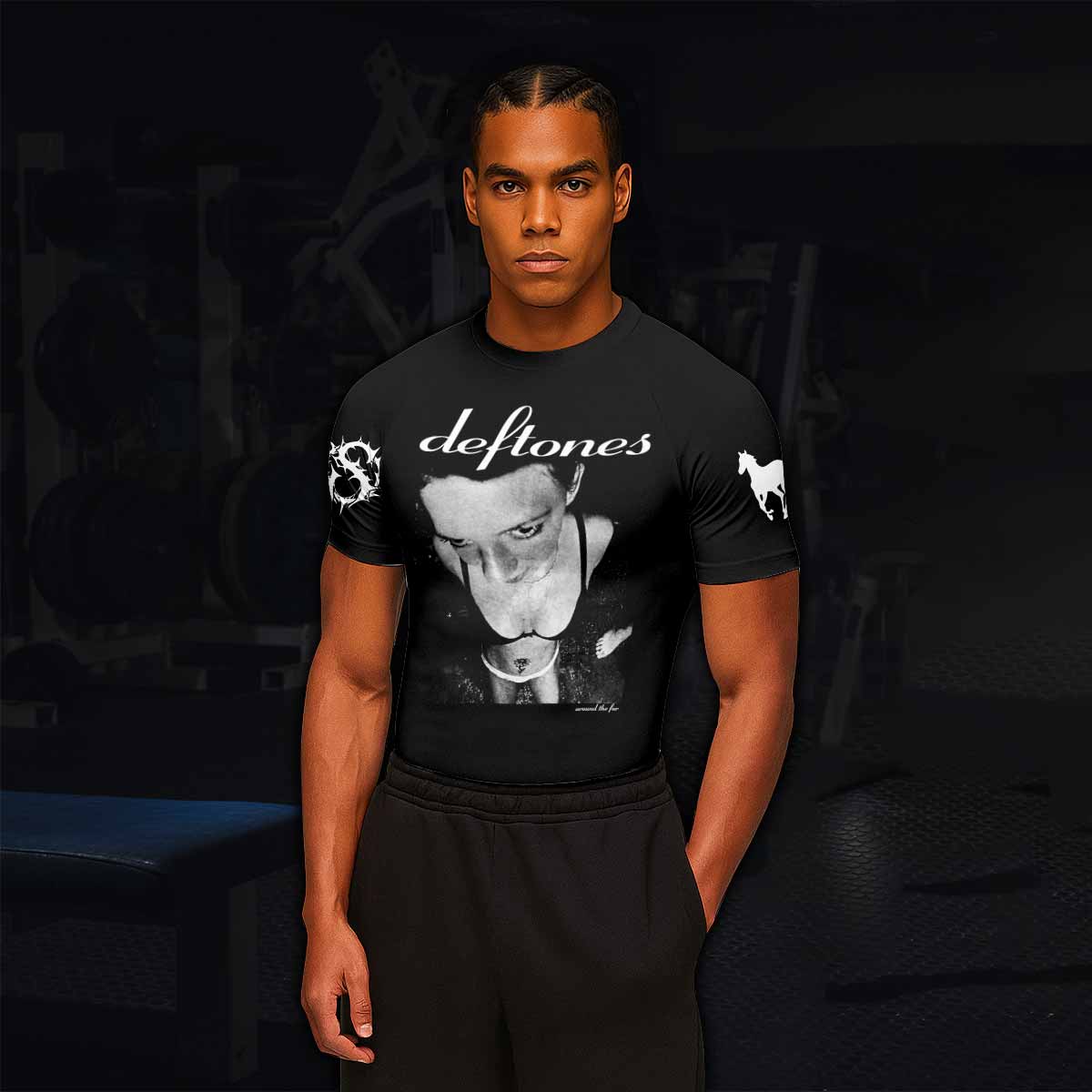 Deftones Around the Fur Men's Rash Guard Short Sleeve - lifestyle view