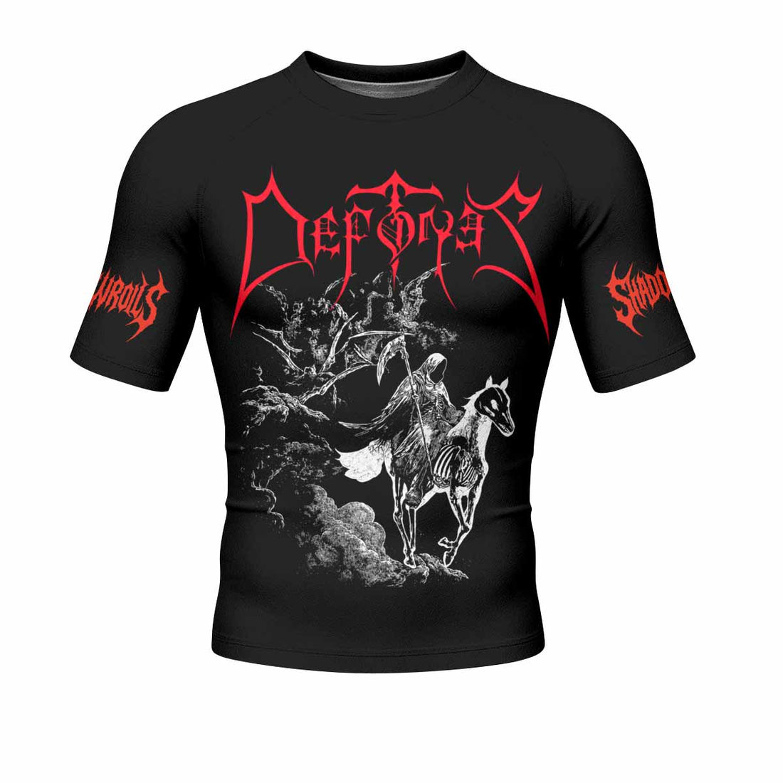 Deftones White Pony Grim Reaper Men's Rash Guard Short Sleeve - front and back view