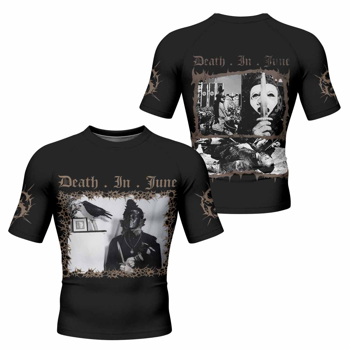 Death in June Ritual Raven Men's Rash Guard Short Sleeve - front and back view
