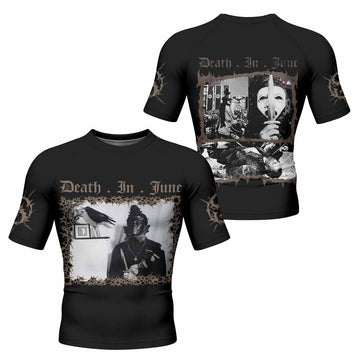Death in June Ritual Raven Men's Rash Guard Short Sleeve - front and back view