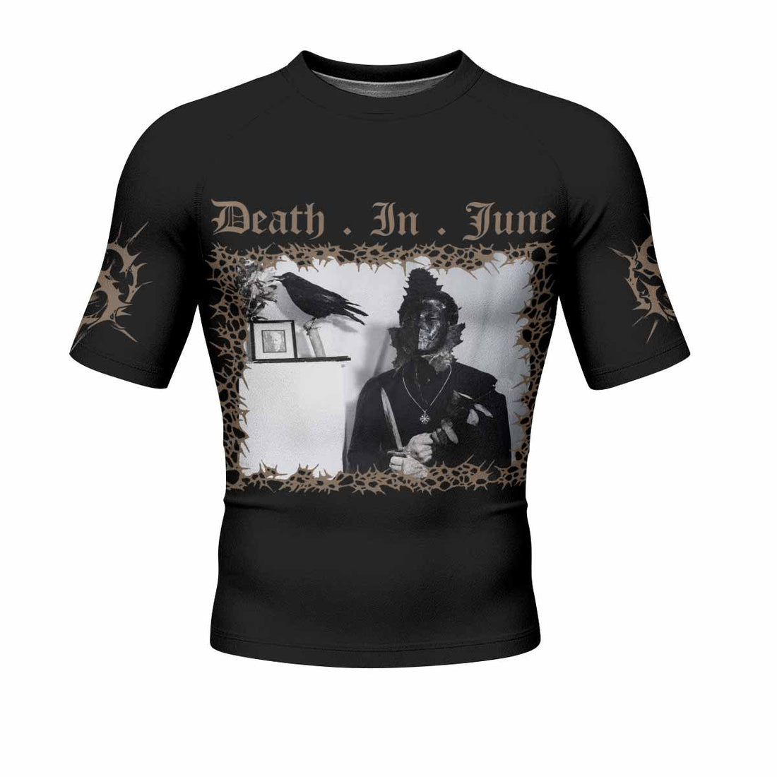 Death in June Ritual Raven Men's Rash Guard Short Sleeve - front and back view