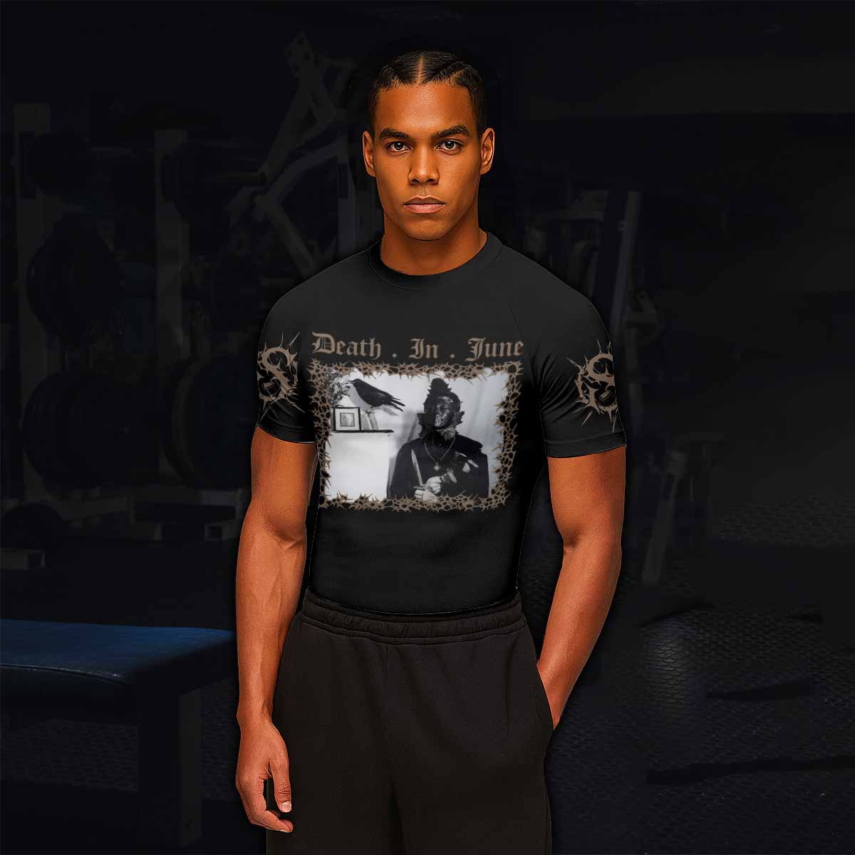 Death in June Ritual Raven Men's Rash Guard Short Sleeve - lifestyle view