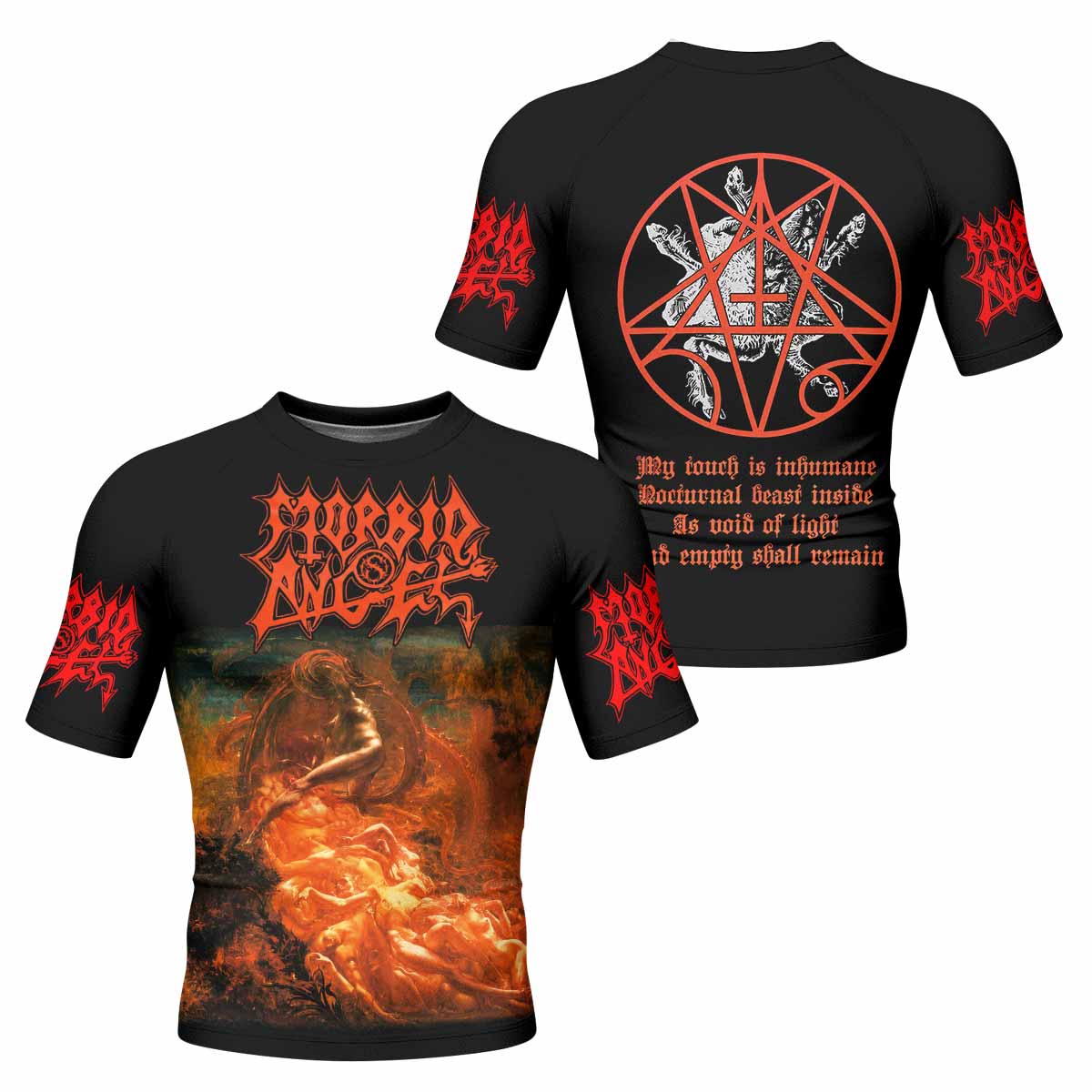 Morbid Angel Altars of Madness Men's Rash Guard Short Sleeve - front and back view