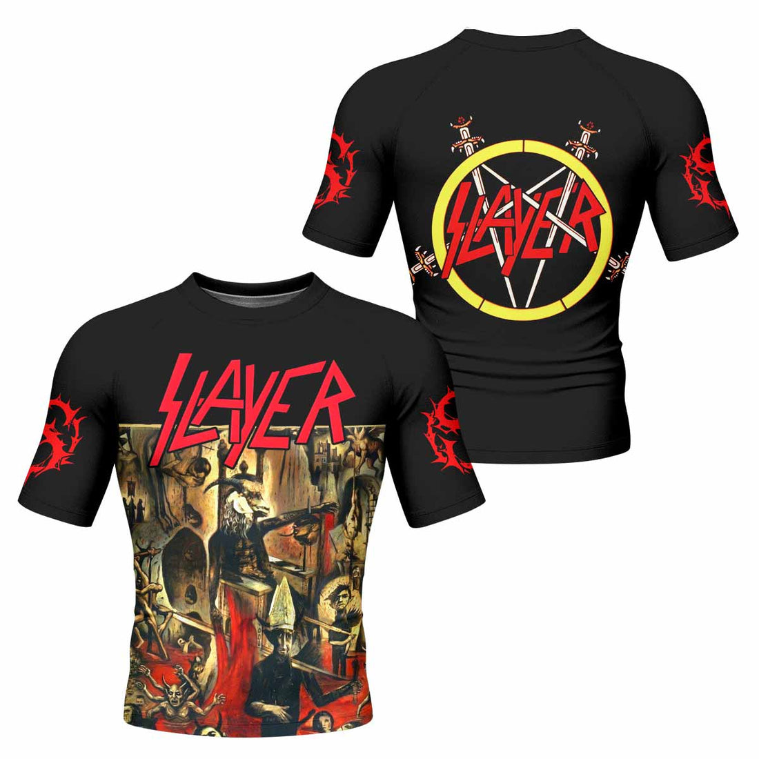 South of Heaven Slayer Men's Rash Guard Short Sleeve - front and back view