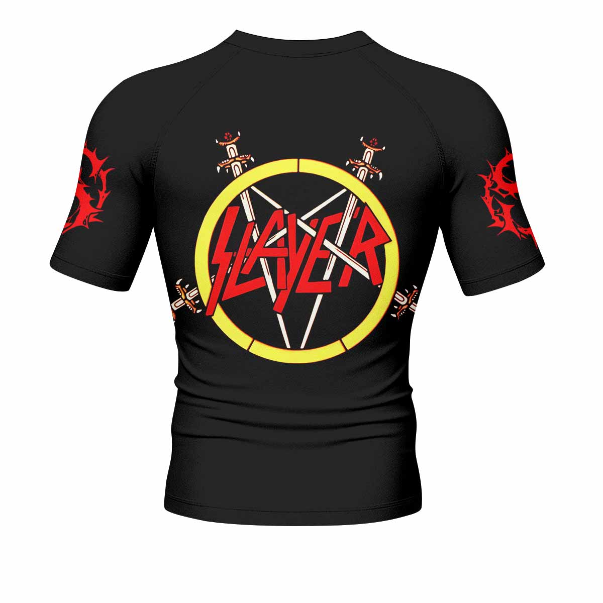 South of Heaven Slayer Men's Rash Guard Short Sleeve - back view mockup
