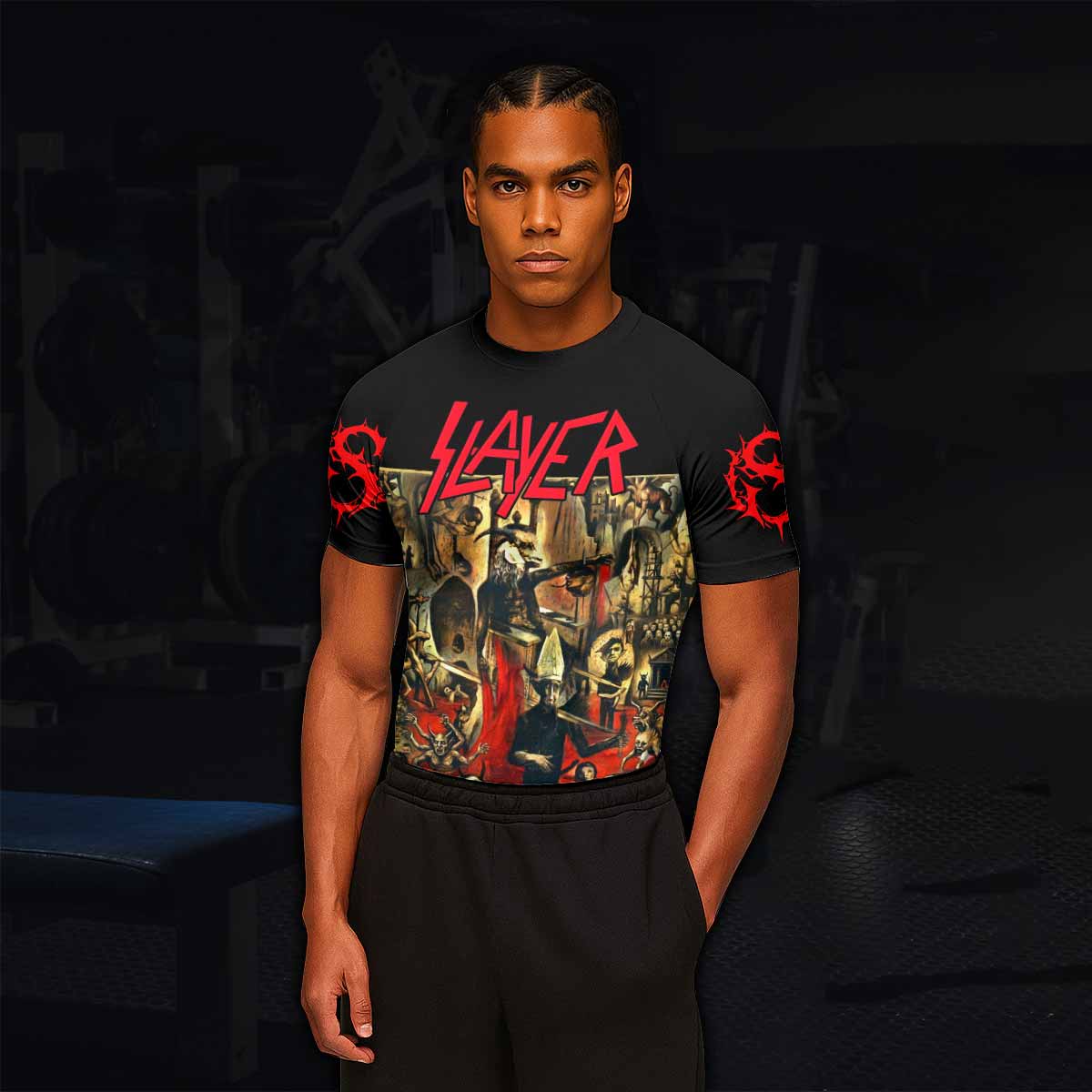 South of Heaven Slayer Men's Rash Guard Short Sleeve - lifestyle view