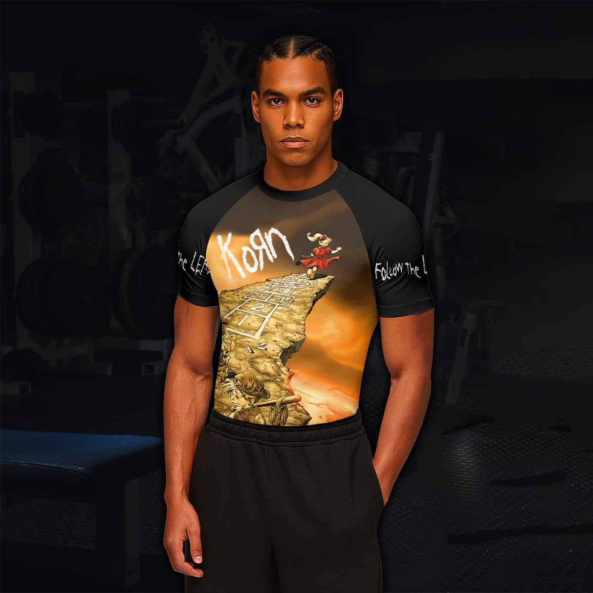 Korn Follow the Leader Hopscotch Men's Rash Guard Short Sleeve - lifestyle view