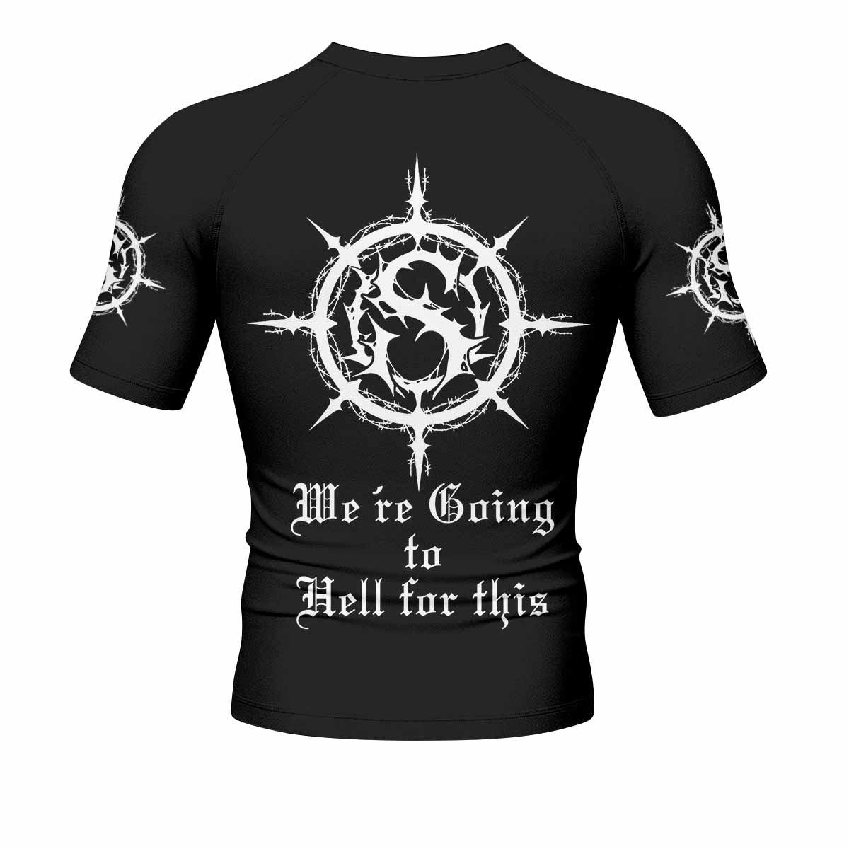 Carpathian Forest We're Going to Hell for This Men's Rash Guard Short Sleeve - back view mockup