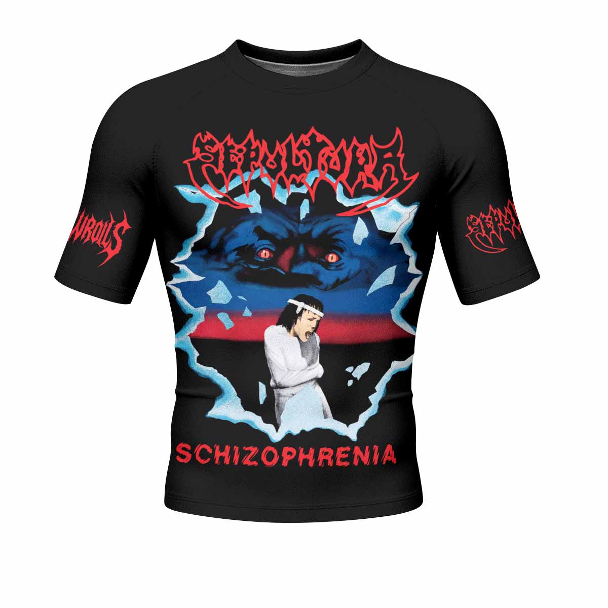 Sepultura Schizophrenia Men's Rash Guard Short Sleeve - front view mockup
