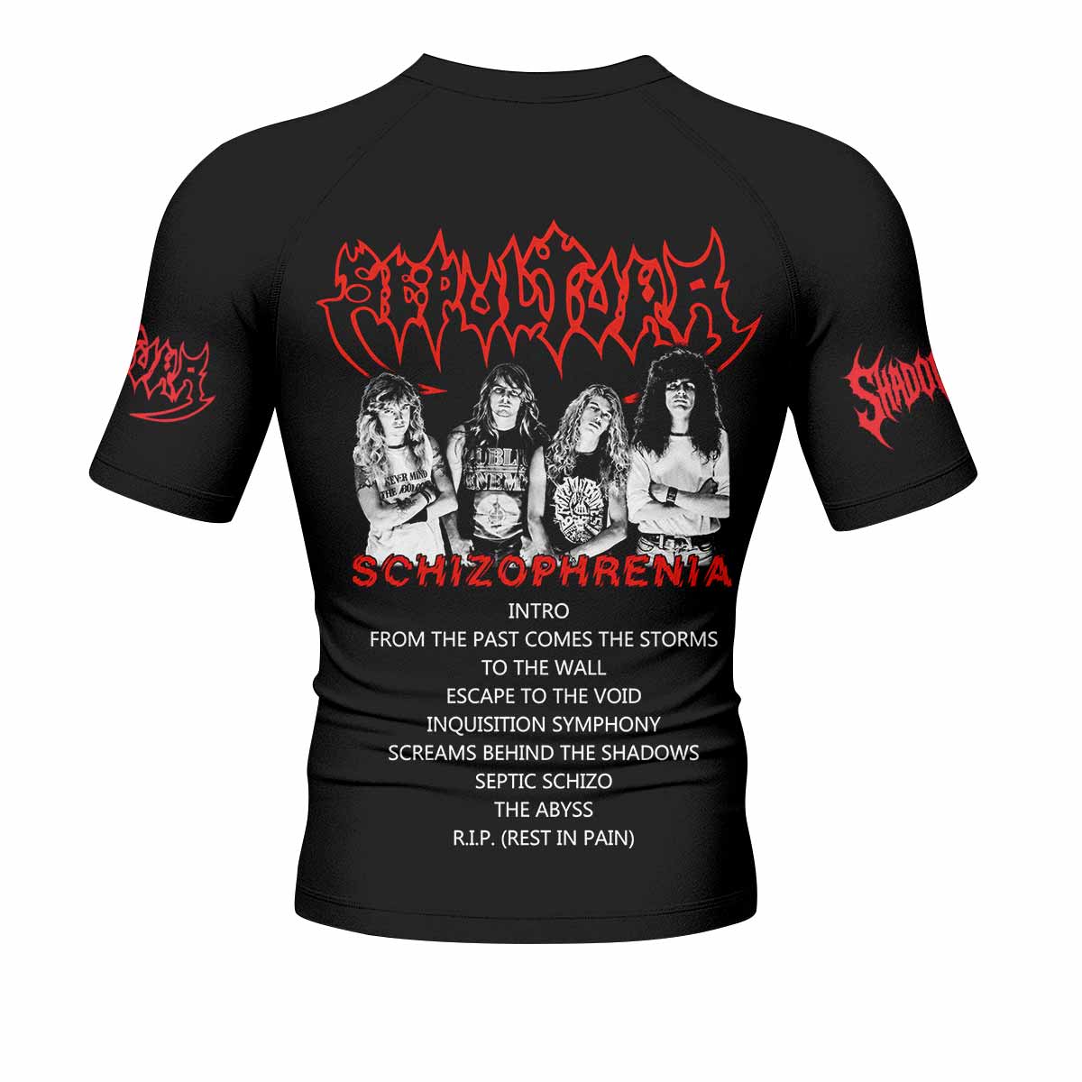 Sepultura Schizophrenia Men's Rash Guard Short Sleeve - back view mockup